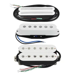 FLEOR 3PCS Alnico 5 Dual Rails Pickup & Single Coil & Humbucker Pickups Set White for SSH HSS Electric Guitar Parts