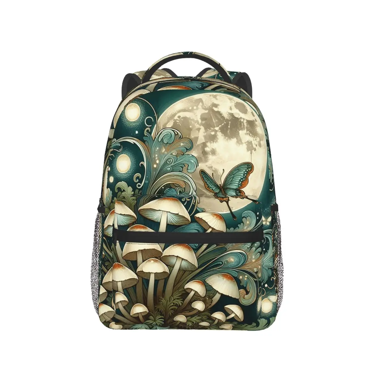 

Mushroom And Snail Butterfly In The Moonlight Backpack Hot Sale Daypack Large Capacity Kids BookBag School Bag Shoulder Bags