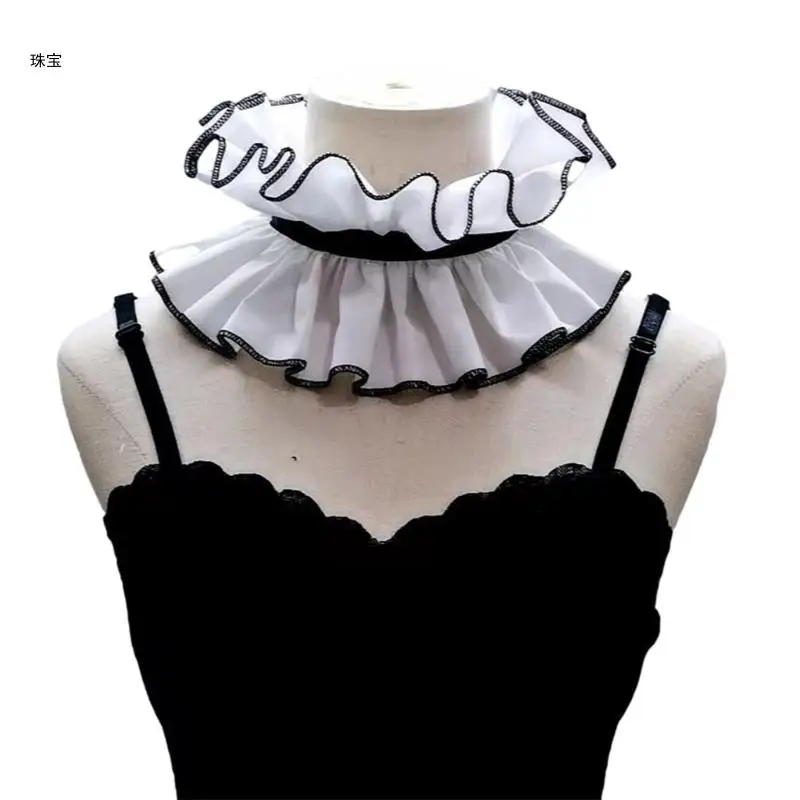 

X5QE Detachable Vintage Frilled Collar Girls Clothes Choker for Shirt or Dress Ruffled Laple Shawl for Lady Girl