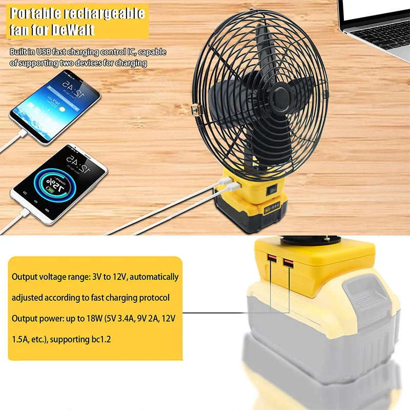 Electric Fan Floor Fan Household Desktop Fan Outdoor Camping Fan For DeWalt 18V 20V Li-ion Battery DCB203 DCB204 DCB205