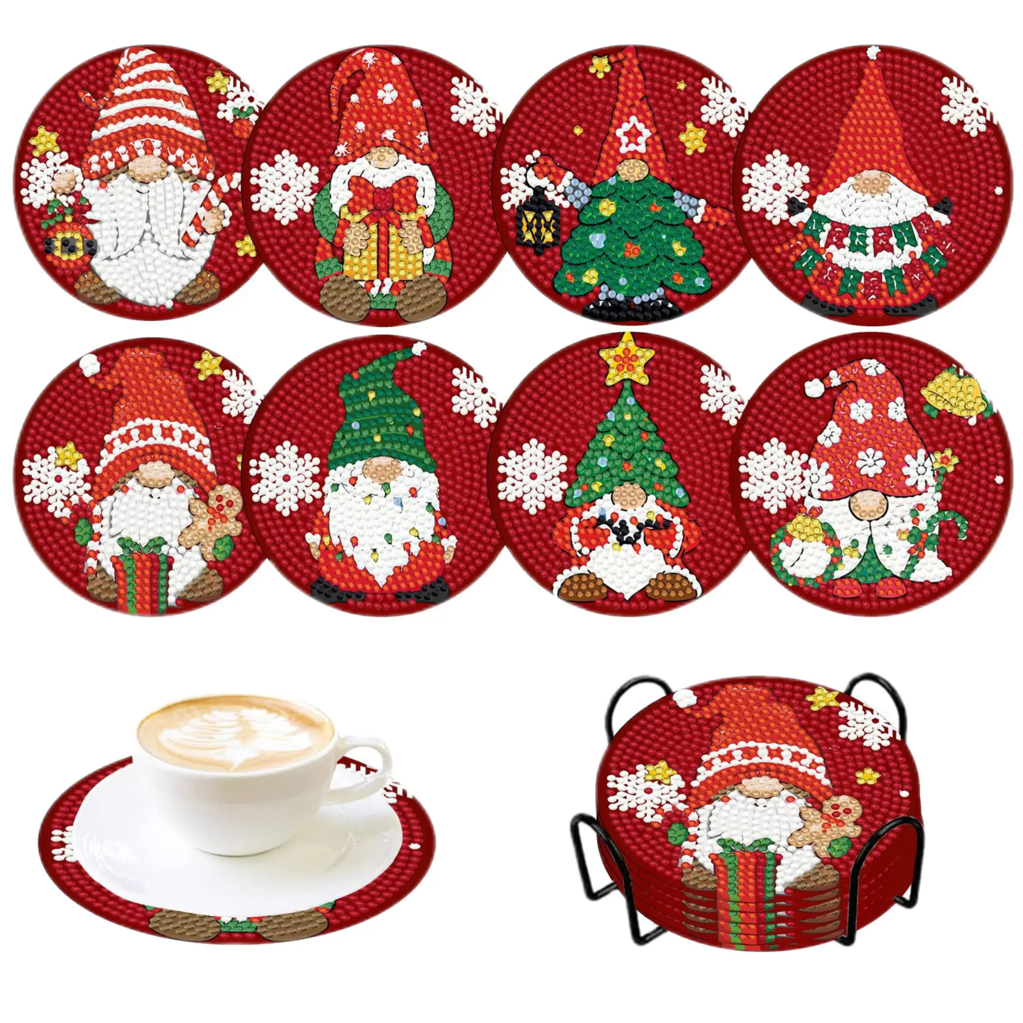 

8pack Diamond Painting Coasters Christmas Theme Diy Diamond Art Coaster Accessories Craft Supplies For Adults Kids Beginners