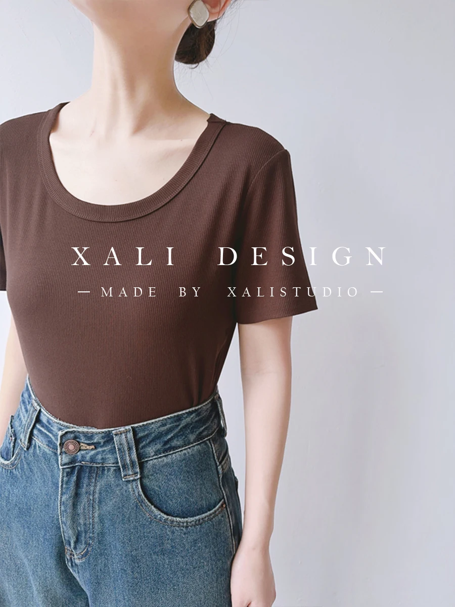 

Женский летний топ XALI из однотонного трикотажа, прямого кроя, для повседневной носки, простой и стильный