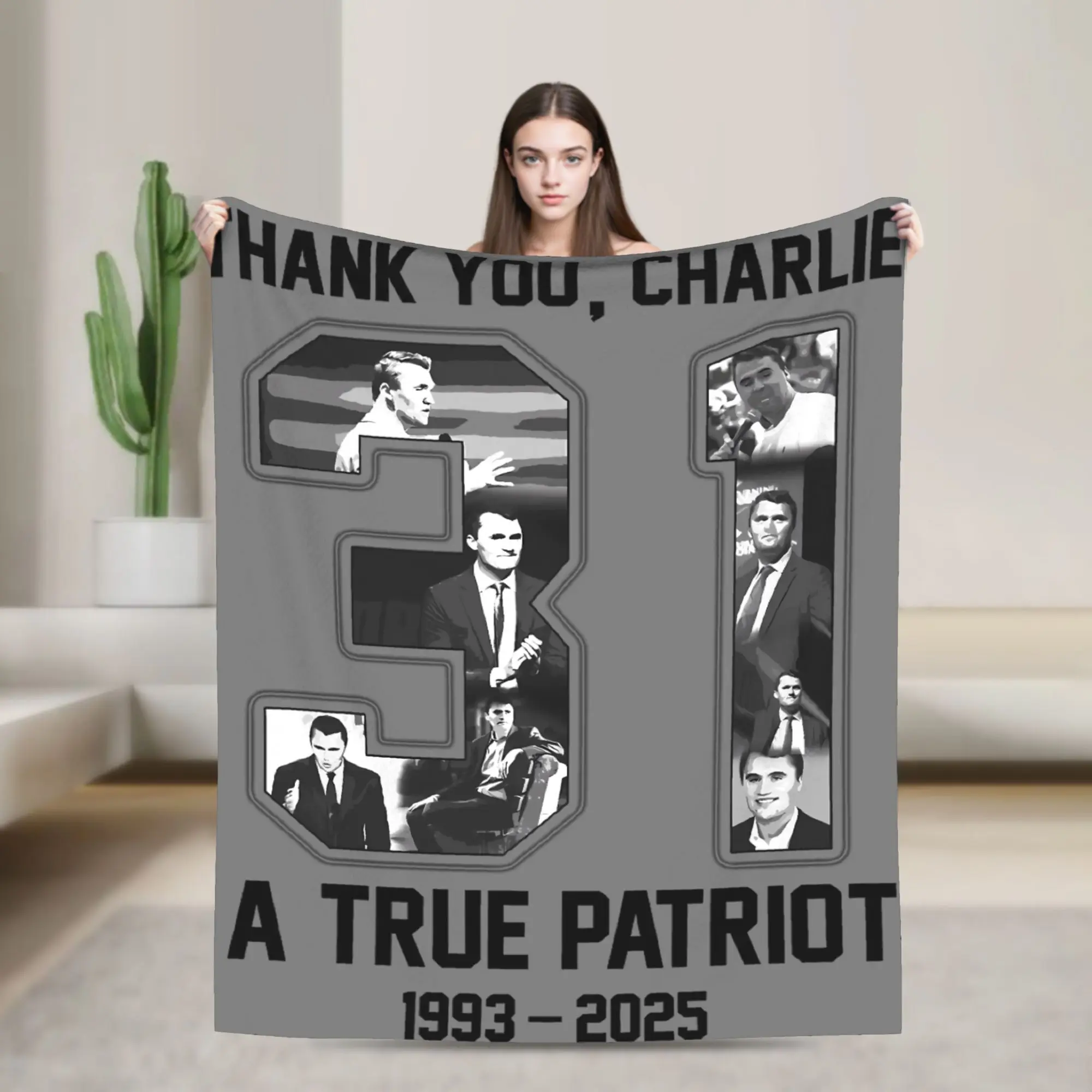 

Thank you Charlie A True Patriot 31 Years 1993 2025 Blanket Warm Pattern Plush Throw Blanket For Couch Flannel Bed Cover