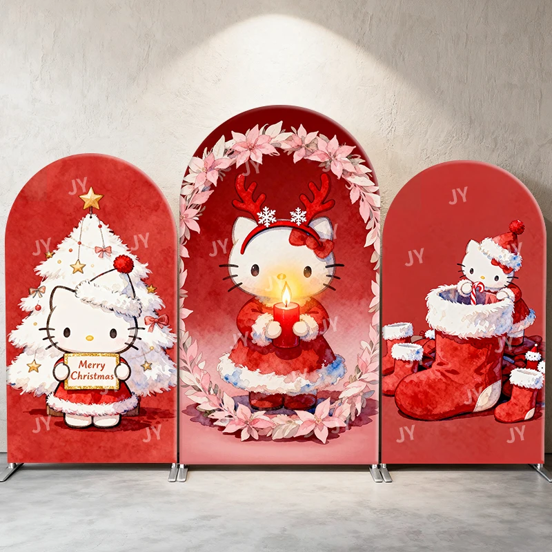 

Christmas Hello Kitty Arch Backdrop Cover Sanrio Cartoon Xmas Theme Party Decor Photo Booth Background Kids Holiday Supplies