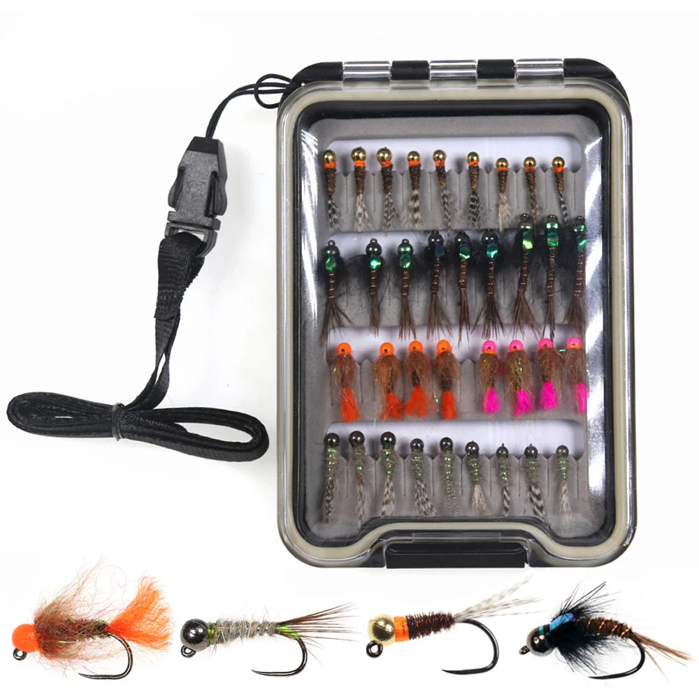 

35pcs/box Heavy Euro Nymphs Kit Barbless Jig Nymph Flies Set for Trout Grayling Fishing Lures Baits #8~#16