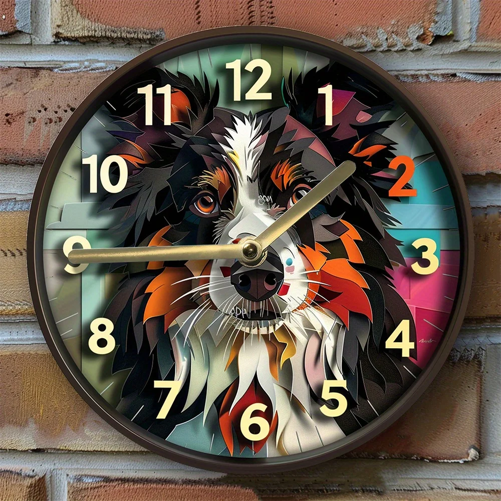 Border Collie-Themed Silent Wall Clock, Aluminum Metal, Pet Lover'S Gift, Perfect For Living Room Decor - Mother'S Day Special