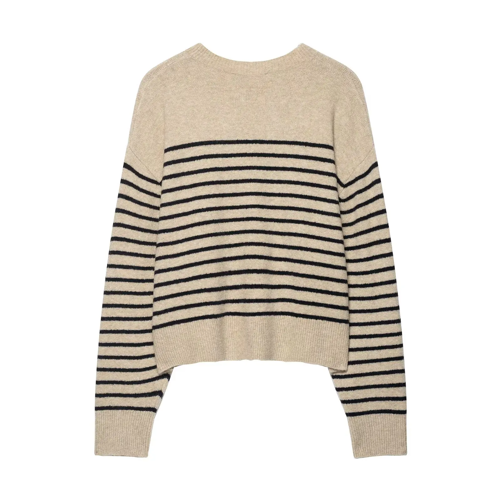 Faionable Gestreifte Strickwaren Damen Casual Loose Fit Long Sve Polyesterfaser Herbst Neuankömmling JNLEAOG 50903