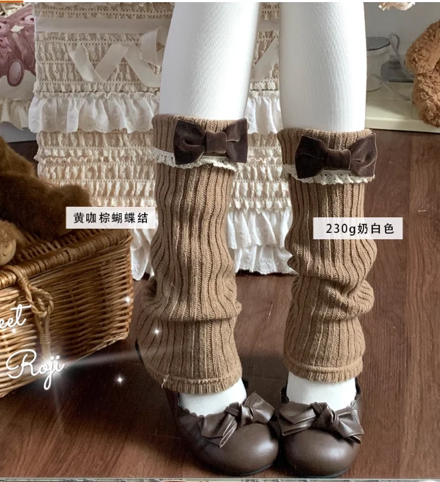 Original Wool Knitted Socks Soft Girl Cover Autumn and Winter Lolita Cute Plush Leg Cover Japanese Jk Lace Media Tube for Women