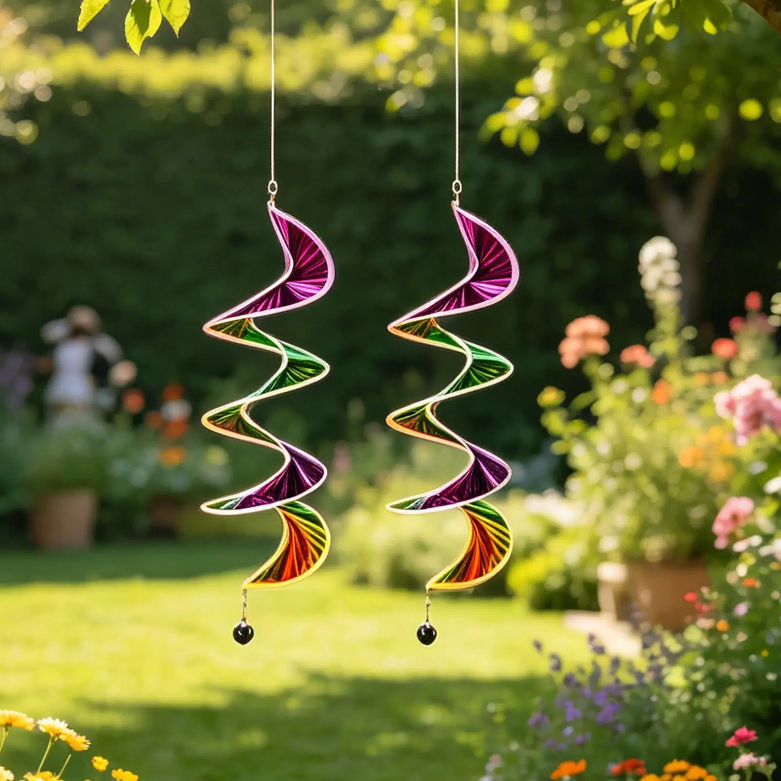 Garden Spinners Outdoor 2 Pieces Rainbow Spiral Windsock Streamers Decor Suspending Wind Spinner Decor For Lawn Backyard Porch - view 4