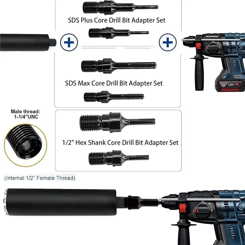 【TODAY-ONLY!】Converter For Concrete Core Bit, 1-1/4"-7 UNC Male Thread And 5/8"-11 Male Thread To SDS Max Core Drill Bit Adapter