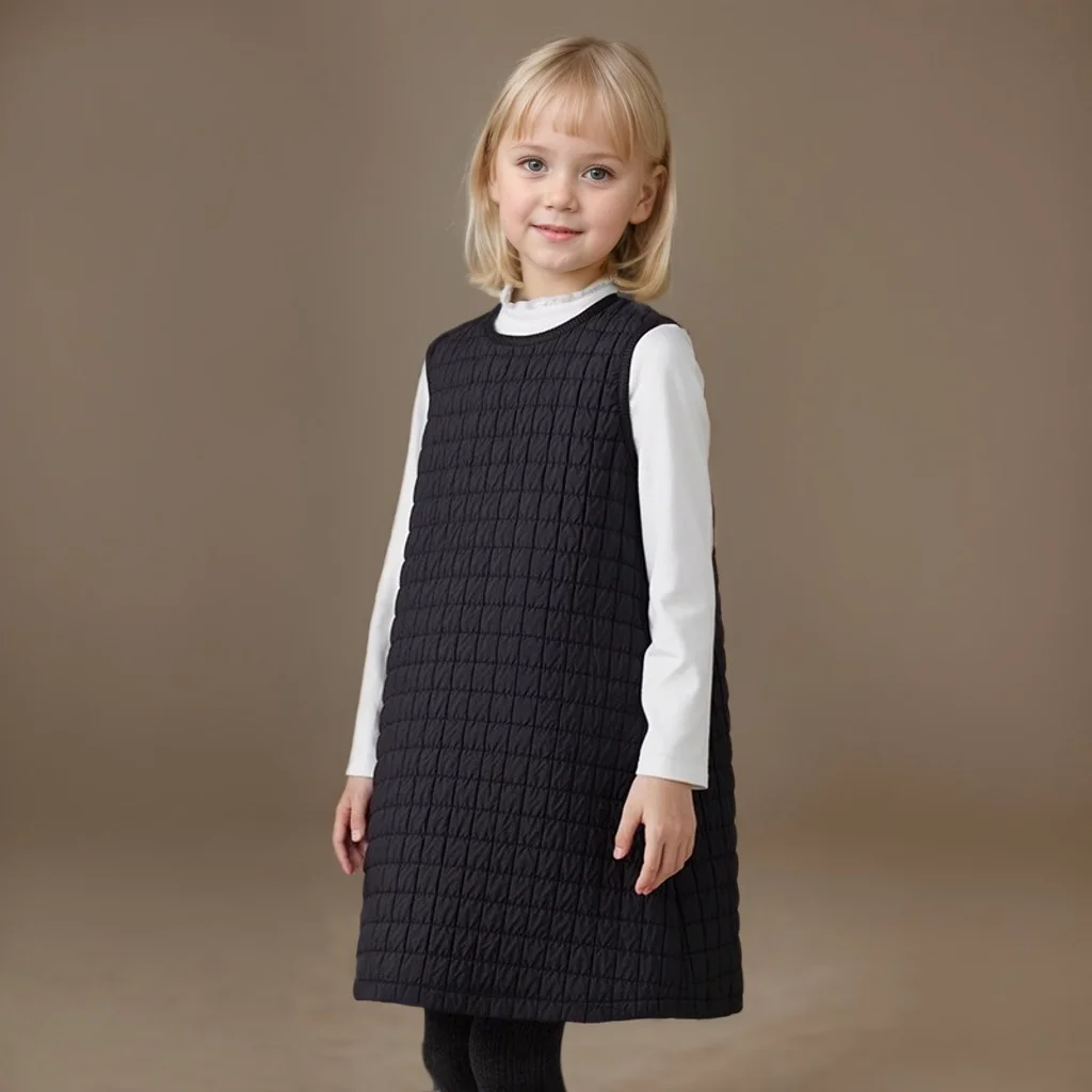 

Big Children's Spring Preppy Dress Black Velvet Sleeveless Vest Children's Princess Show Dress Warm Simple Versatile Teenager