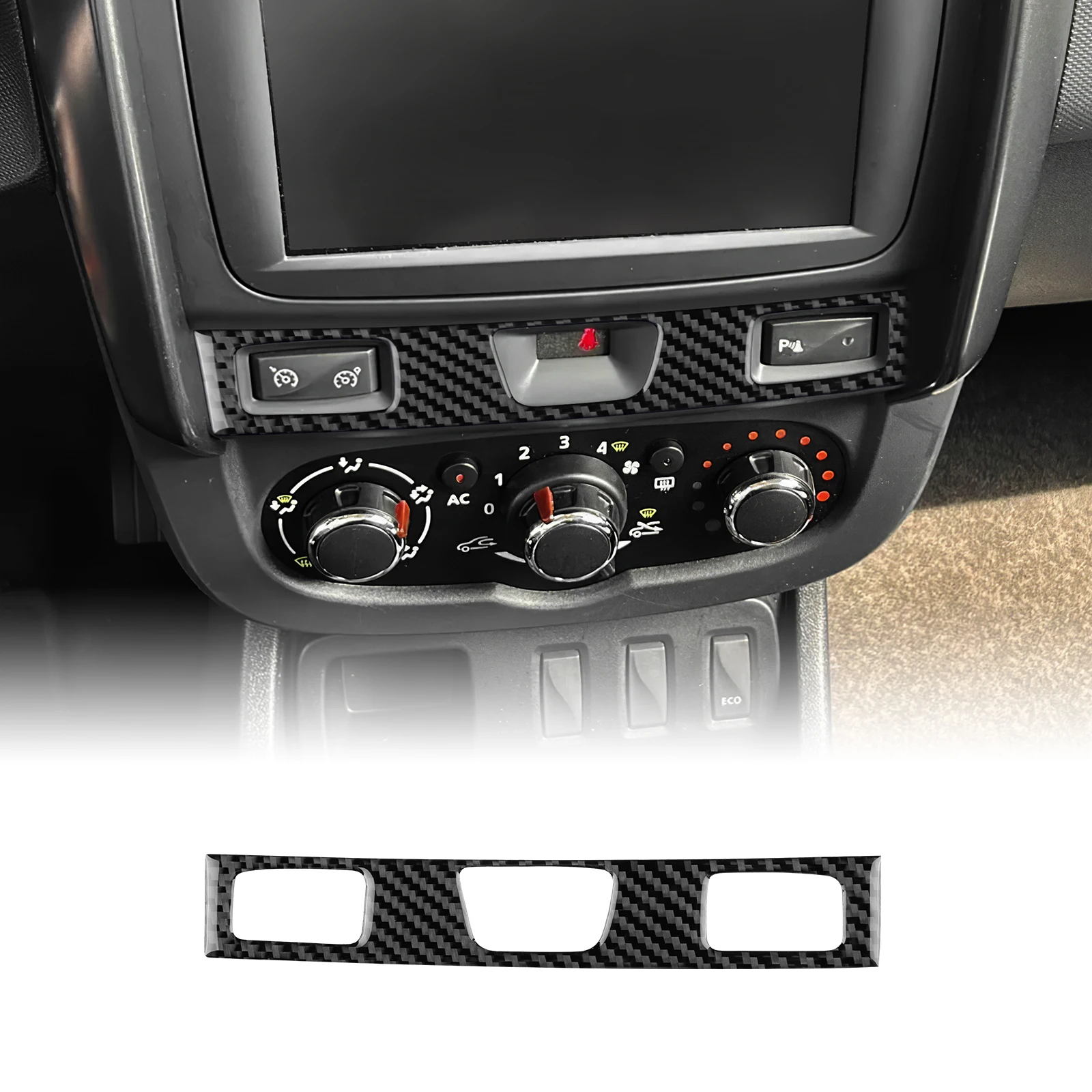 

Наклейка на центральную кнопку управления салона из настоящего мягкого углеродного волокна для Dacia Duster 2014 2015 2016 2017 2018 с левым рулем и правым рулем