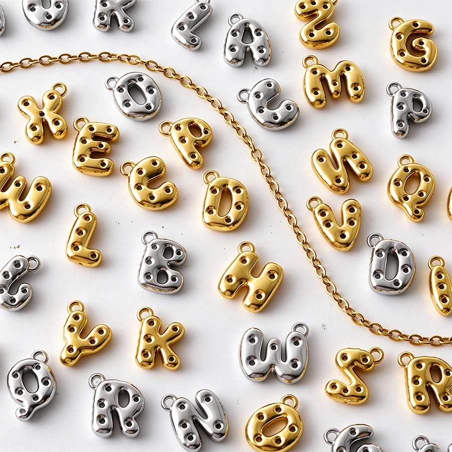 6/26Pcs Non Tarnish PVD Plated 3D Puffy Initial Letter Charms A-Z Bubble Alphabet Beads for Handmade Name Necklace Bracelet DIY