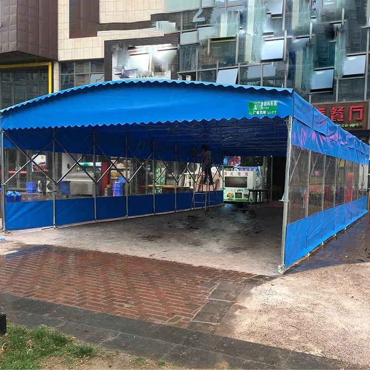 Beweegbare metalen frame tent grote parkeerplaats mobiele telescopische luifel tentcabine voor buiten