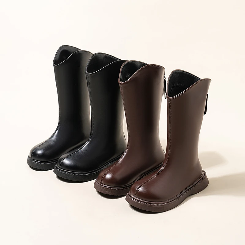

Girls High Boots Waterproof Non-slip Fashion Kids Elegant Princess Boots Simple Kids Leather Boots 2025 Spring Autumn New
