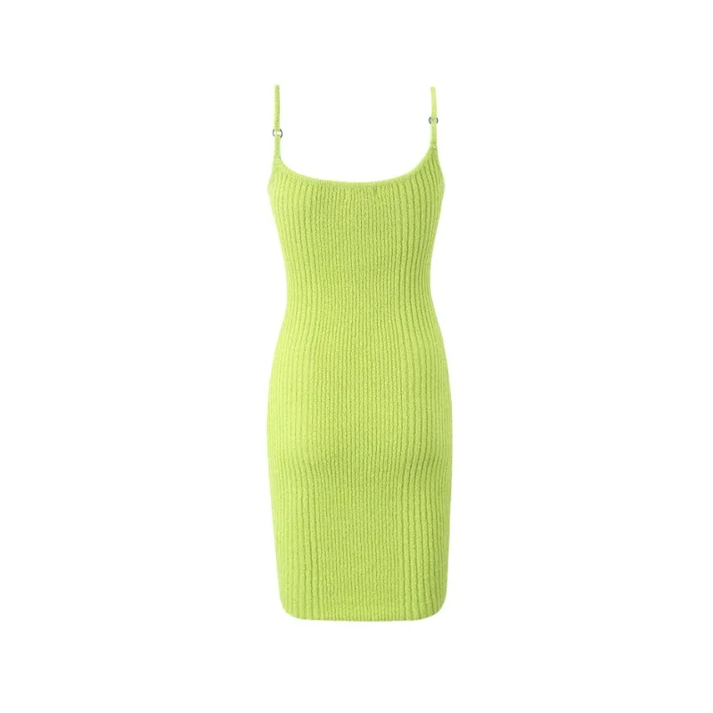 Women  Strappless Neri Acid Lime Textured Cotton Knit Mini Dress