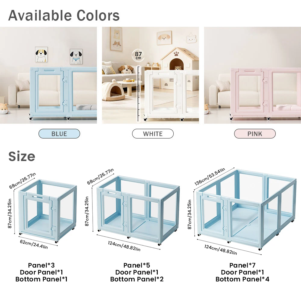 Wholesale Heavy Duty Modular Pet Playpen With Floor Tray & Casters Anti-scratch Mobile Indoor Dog Fence OEM