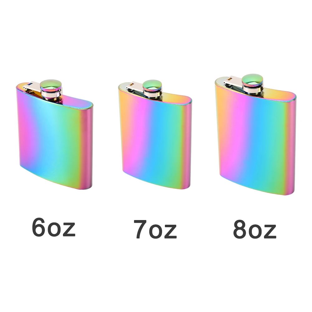 Portable Pocket Hiking Outdoor Hunting Camping Hip Flask For Liquor Gift 6 7 8oz Stainless Steel Travel Rainbow Colored