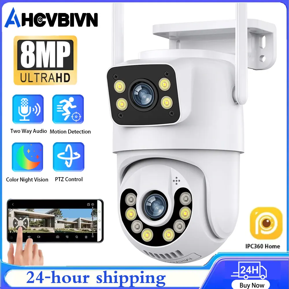 

8MP HD PTZ Camera Dual Lens Dual Screen IP Camera Outdoor 4K UHD Auto Tracking Security Protection CCTV Wireless Surveillance
