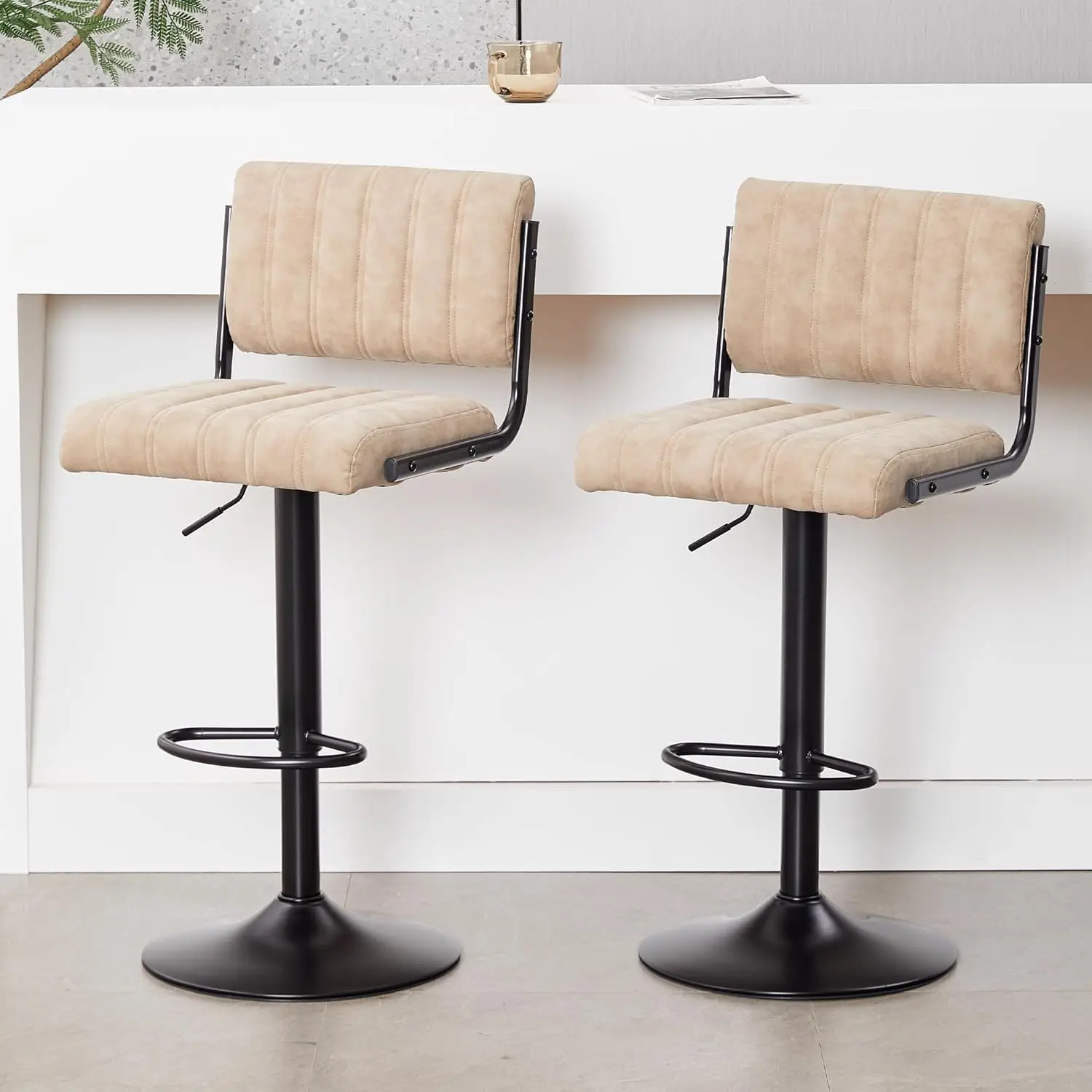 

Bar Stools Set of 2, PU Leather Upholstered Swivel Bar Chairs, Adjustable Height 25.2"-33.5" with Backrest, Customized