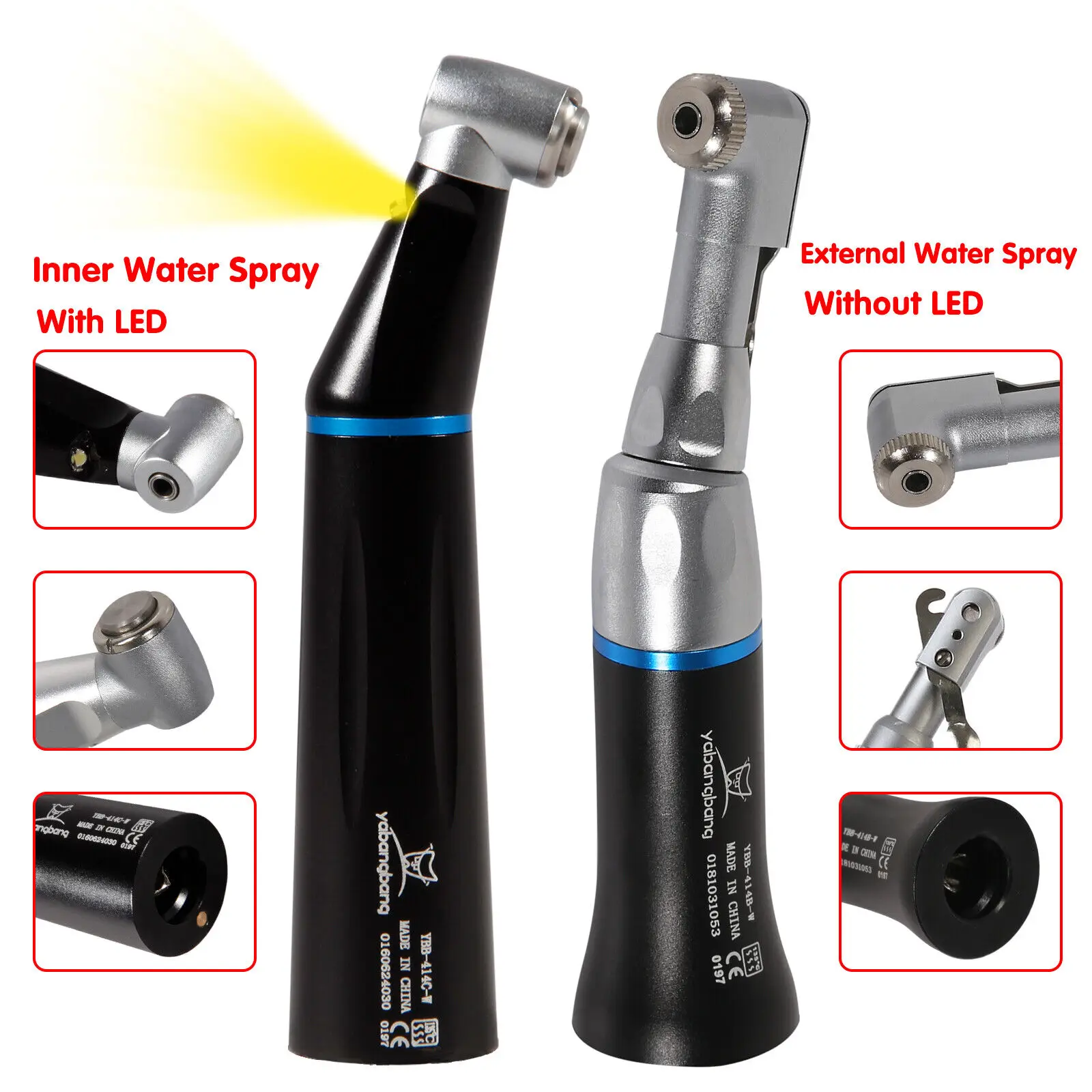 

Dental Slow Low Speed E-type Inner/External Water Spary Contra Angle Handpiece LED Fiber Optic/No Led Fit NSK Black Color