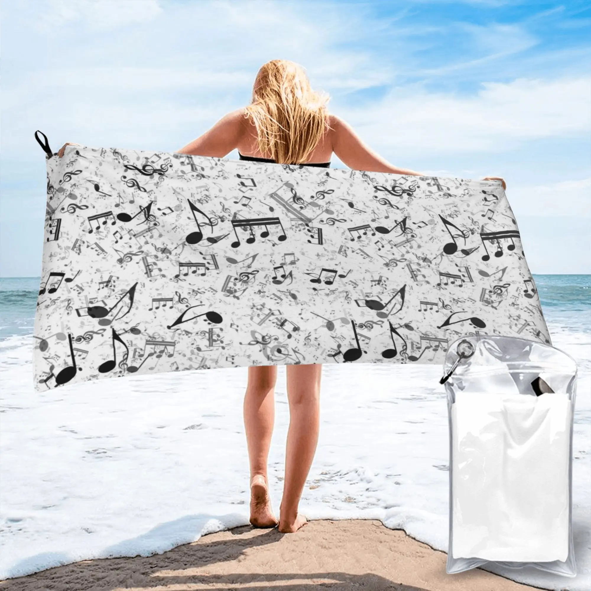 Bass Music Notes Beach Towel Soft Microfiber Quick Dry Absorbent Quick Towels For Swimming