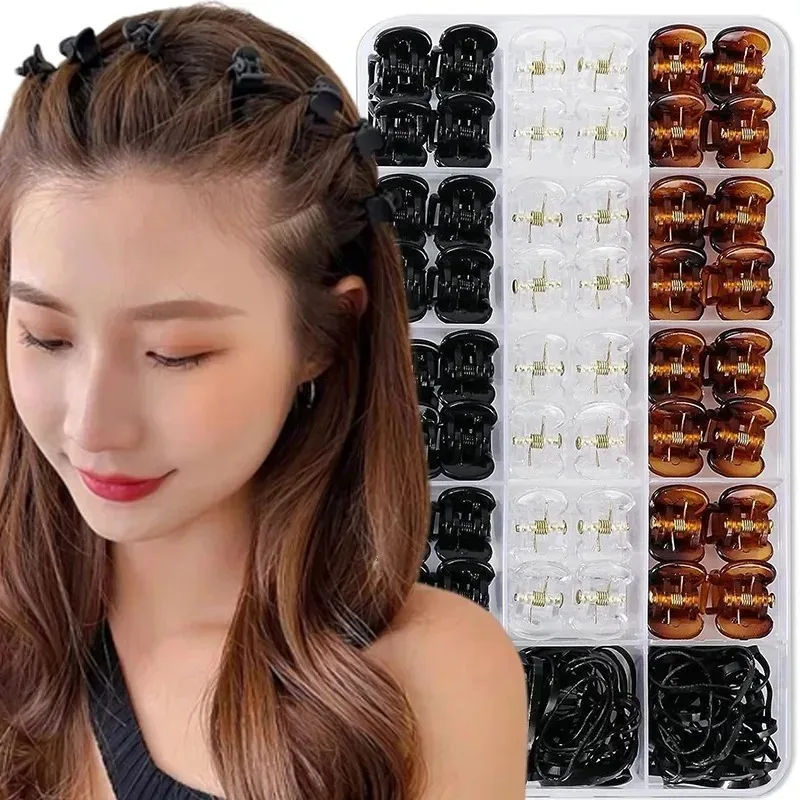 Mini pinzas para el pelo para niña y mujer, horquillas pequeñas de plástico negro, pinza para el pelo, soporte para cola de caballo, accesorios para