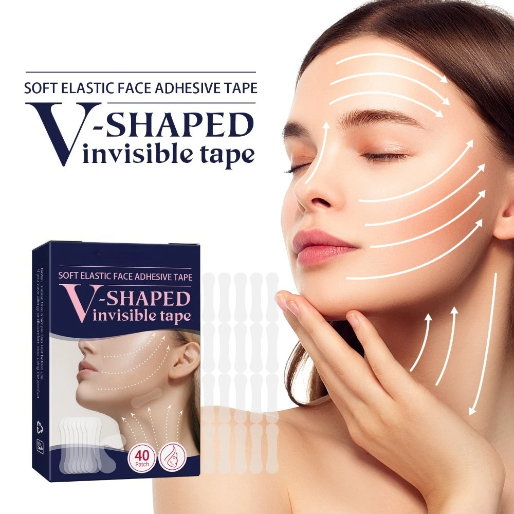 แผ่นยกกระชับใบหน้า 40 ชิ้น เทปยกคิ้วแบบใส เทปยกกระชับใบหน้ารูปตัววี แผ่นแปะปรับรูปหน้า เครื่องมือยกกระชับและปรับรูปหน้า
