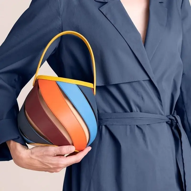 Rainbow Color Top-handle Patchwork Geometric Bucket Shoulder Bag Single Shoulder Crossbody Cylinder Handbag Sac Poplene Femme