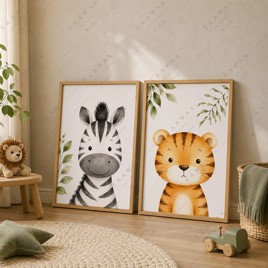 Watercolor Safari Animals Wall Art Cute Jungle Canvas Painting Poster Prints For Kids Room Nursery Decor