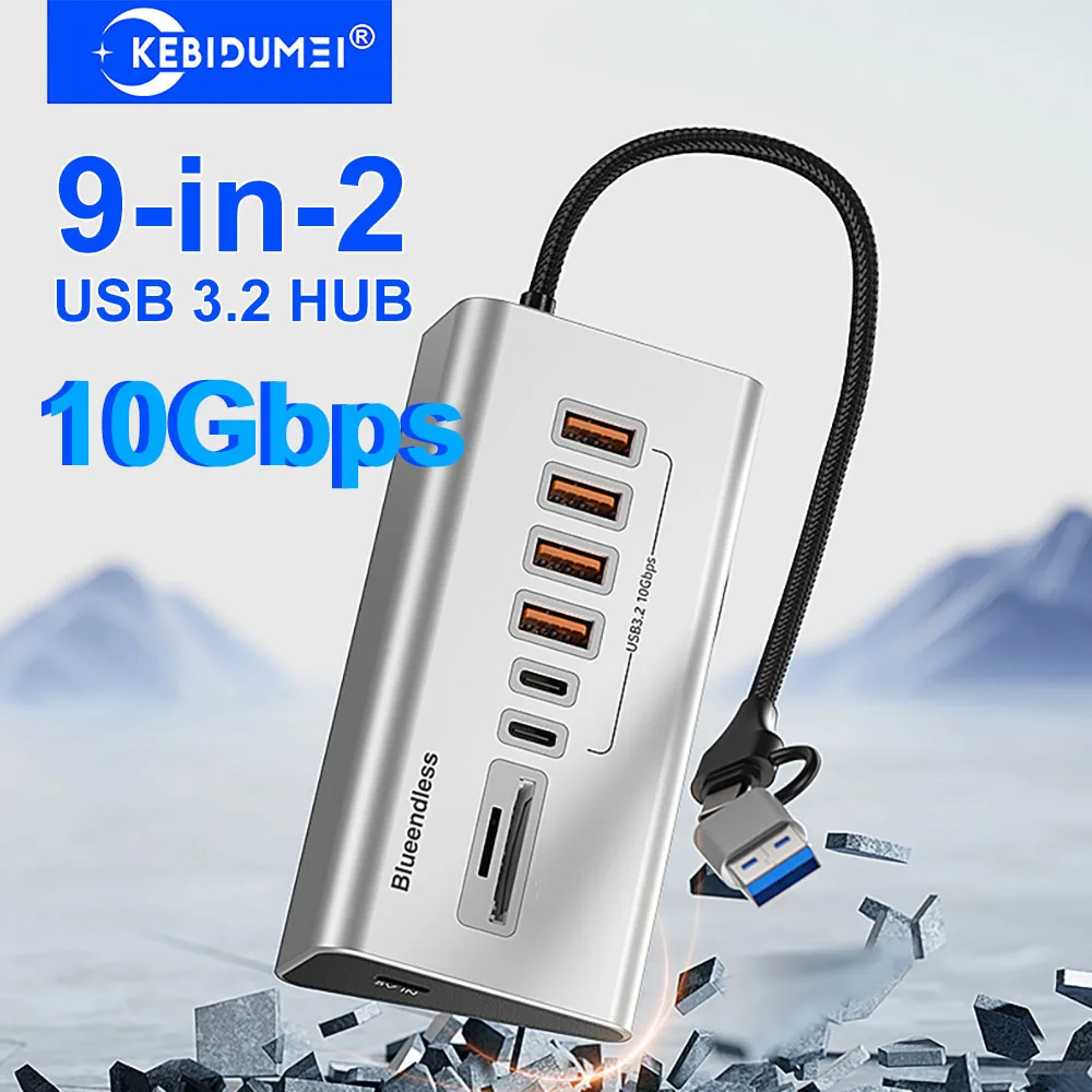

USB 3.2 10Gbps Hub USB Docking Station Type C Splitter with Card Reader Aluminum Alloy Multi 8/9 Ports Switch For PC Laptop