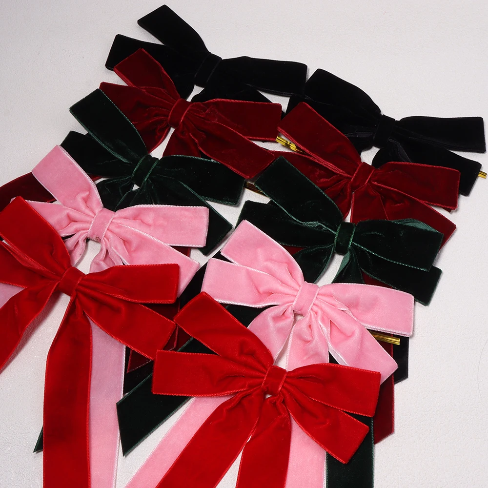 2/4 Stück Große Samt-Weihnachtsschleifen für Weihnachtsbaumdekoration, Kranz, Girlande, Lange Bandschleifen, DIY-Bastelarbeiten, Geschenkverpackung – Detail 5