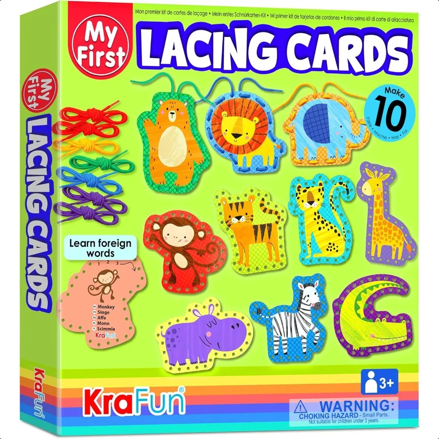 

Набор для шнуровки Safari Animal для дошкольников и рукоделия, 10 карточек с легкой шнуровкой для мелкой моторики малышей