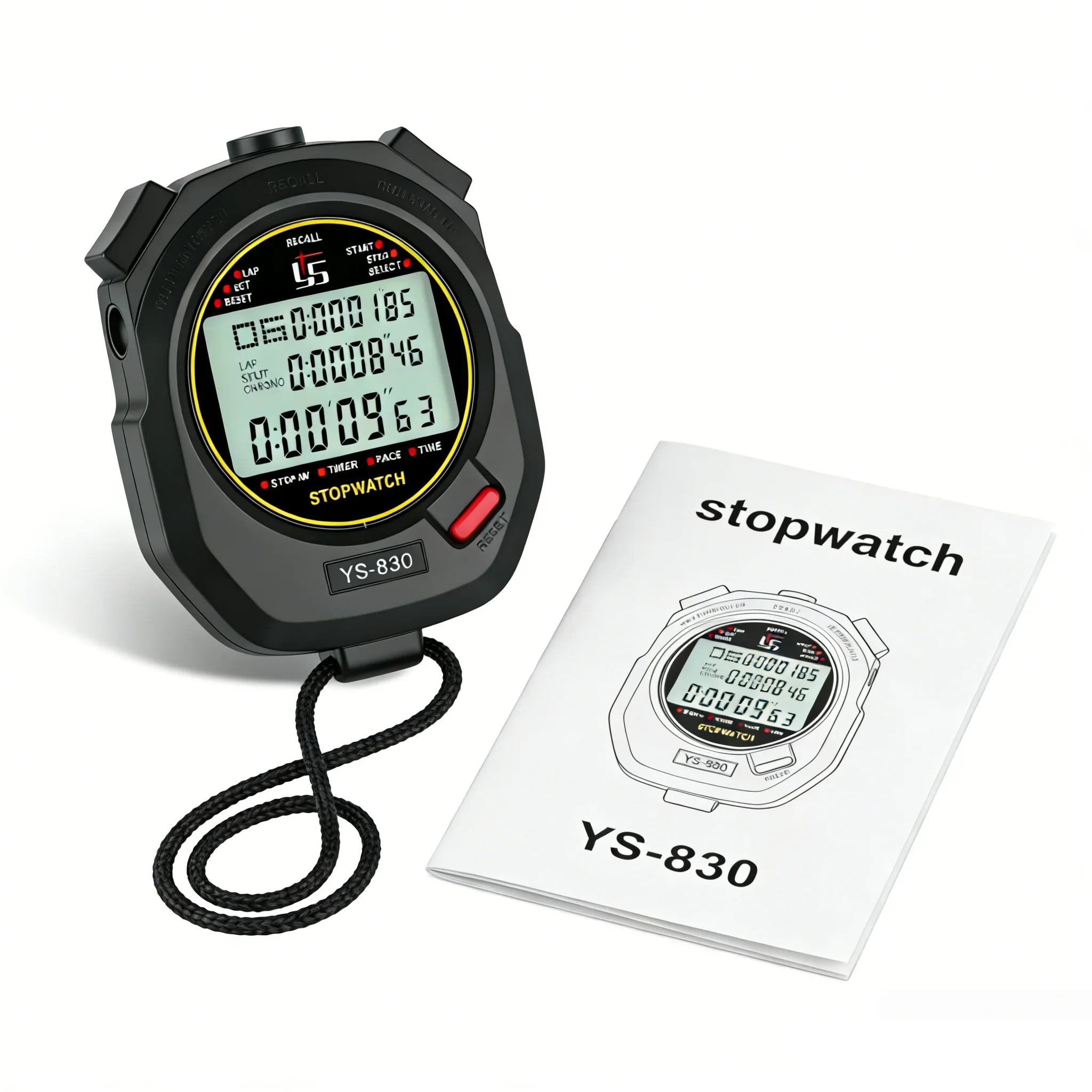 0.01s Accurate Waterproof Digital Stopwatch，100Lap /Split Memory Professional Count Down Sports Chronometer Timer LCD Display