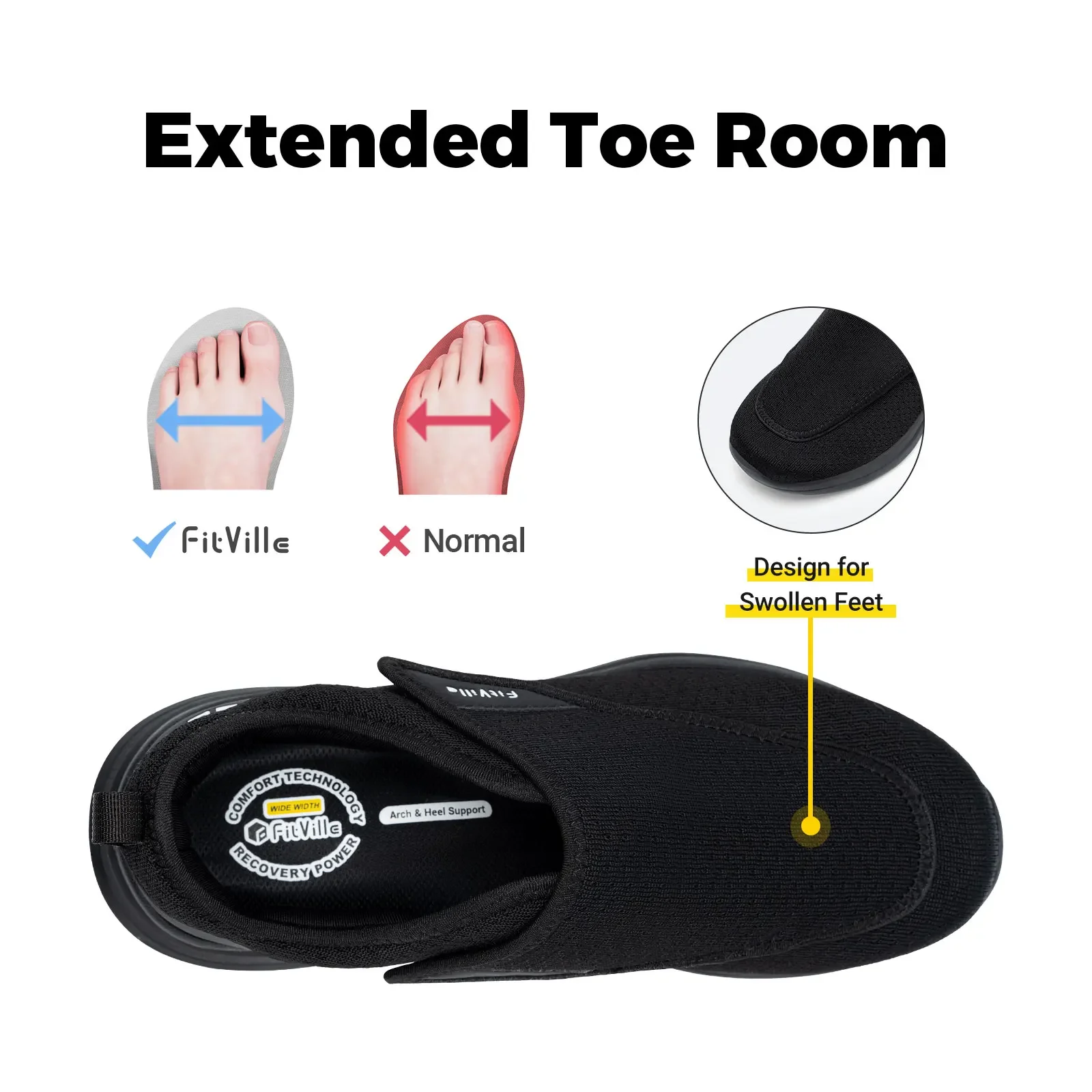 FitVille Wide 2E Diabetiker-Schuhe für Herren, für ältere Menschen, orthopädische Schuhe für geschwollene Füße, verstellbarer Gehschuh, Schmerzlinderung für ältere Menschen. – Detail 4