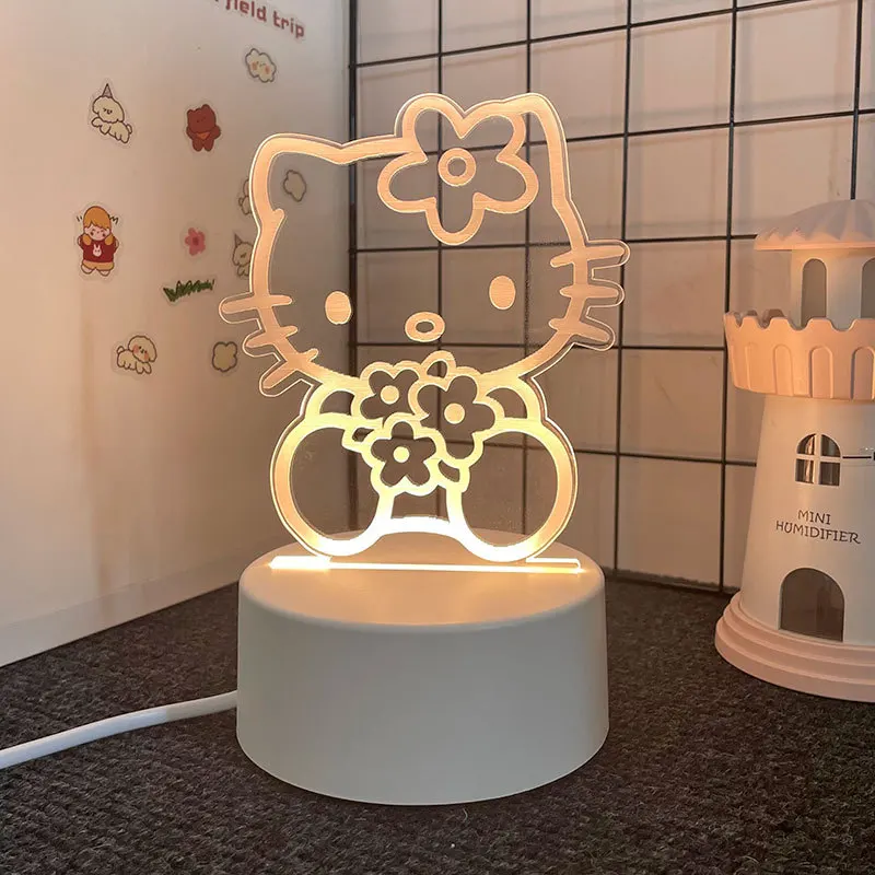 Sanrio 3D Hello Kitty Acrylic USB LED Light Table Lamp Kuromi Kawaii Melody Desktop Decor Led Anime Bedroom Bedside Lamp Gift