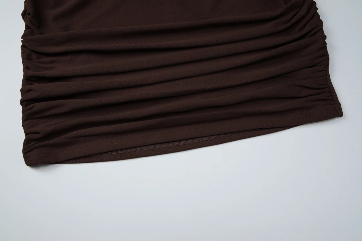 Hugcitar Modisches O-Ausschnitt Einfarbiges Langes Kleid mit Ausgestellten Ärmeln, Sexy Plissiertes Minikleid für Herbst und Winter, Damenkleidung für Geburtstagsfeiern und Festivals – Detail 8