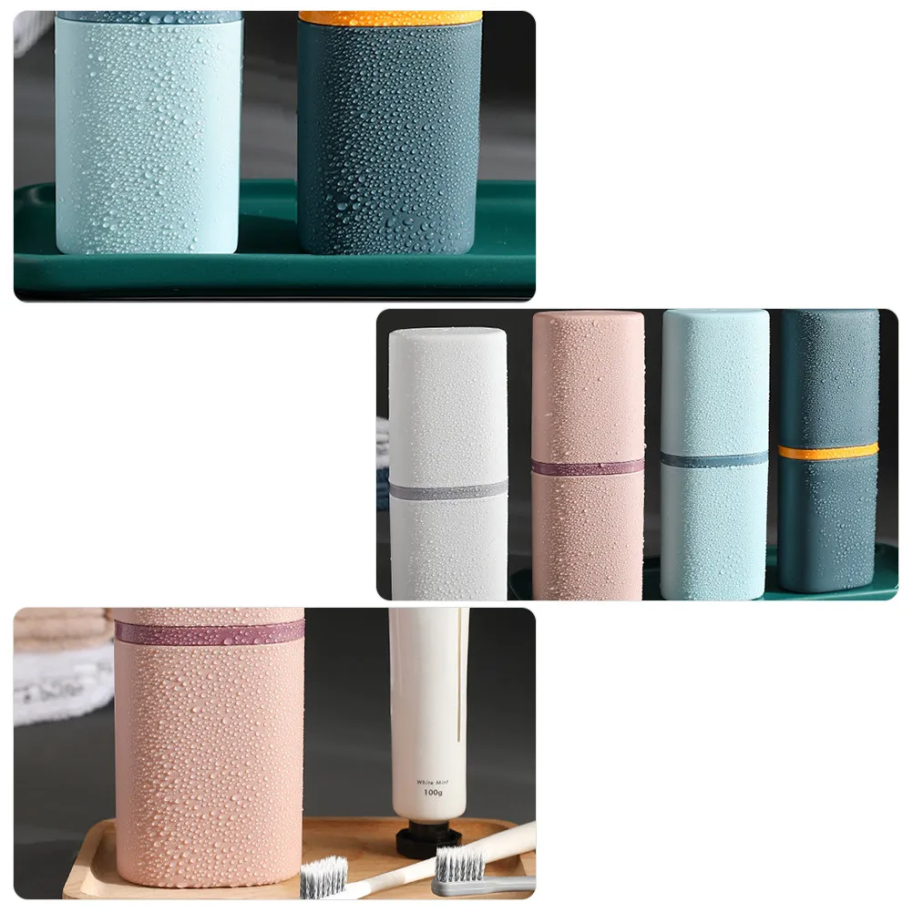 Portable Toothbrush Case 2 Pack Travel Storage Box and Rinse Cup Compact Rounded Design for Home