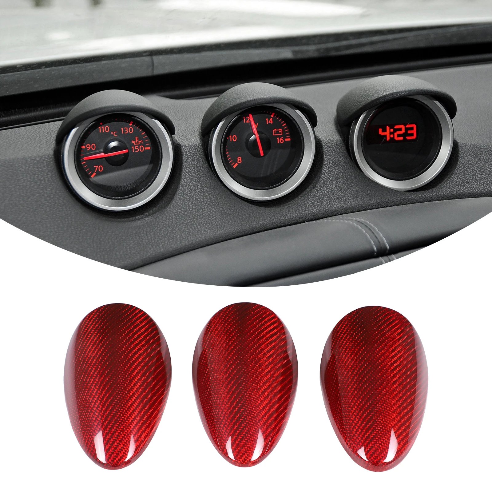 For Nissan 370Z/400Z 2009-2020 Real Carbon Fiber Car Central Control Speed Difference Display Cover Interior Accessories 3 Pcs