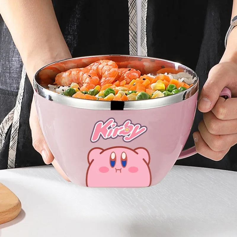 

Kirbys Stainless Steel Insulated Lunch Box Anti-Scald Food Container Bowl with Handle Soup Bowl Instant Noodle Mixing Bowl Gift