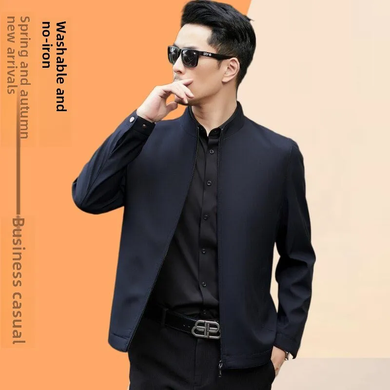 

Silk Jaet for Dad Casual Thin Collar Busin Casual Men's Spring Autumn New Sle Topwear Long Sve Regular Length