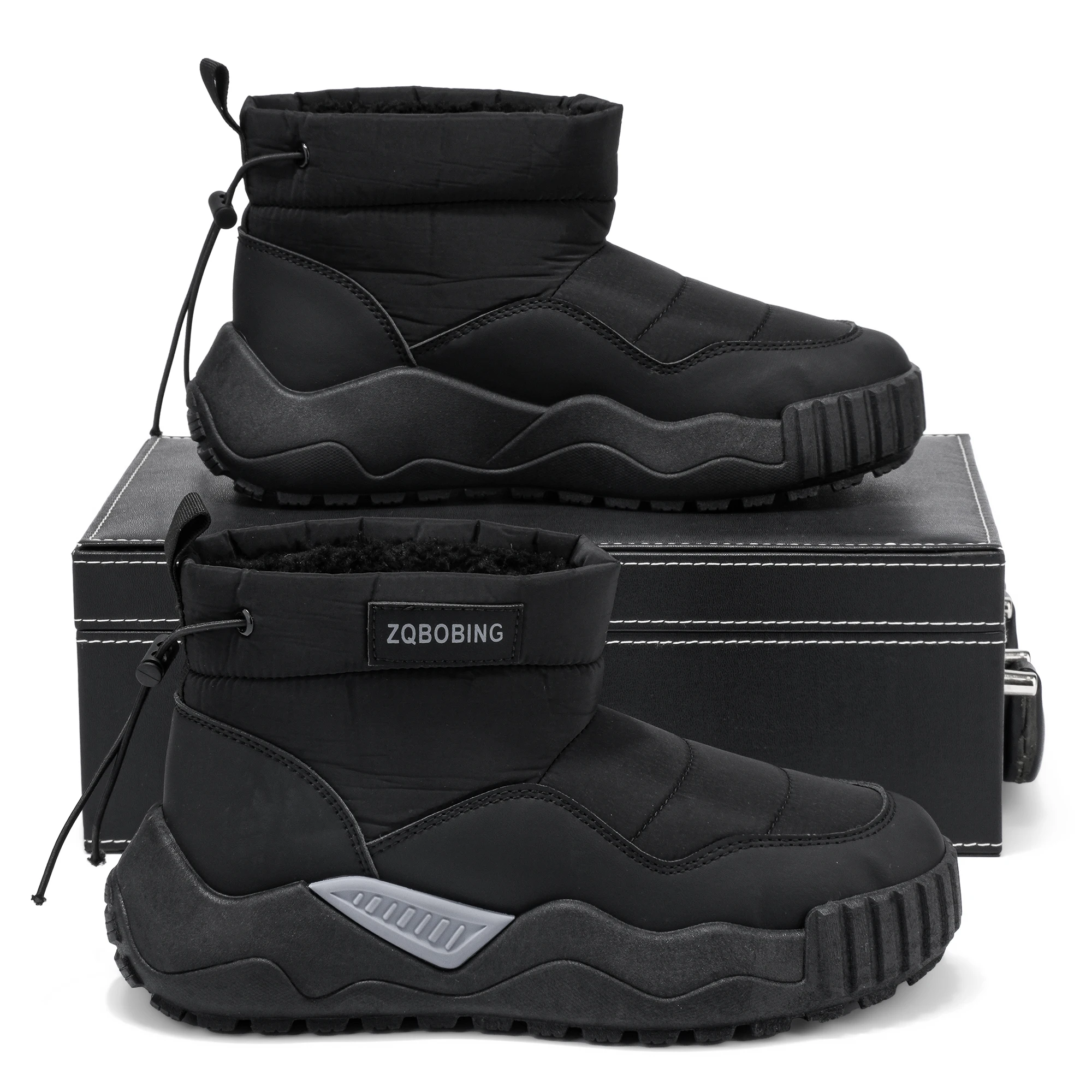 Neue Winterstiefel im Plüsch-Warmstil, Größe 39-48, große Größen, braun-schwarze Schneestiefel für Herren, vielseitige Herrenstiefel, verdickte Baumwollschuhe, trendige Outdoor-Herrenschuhe. – Detail 1