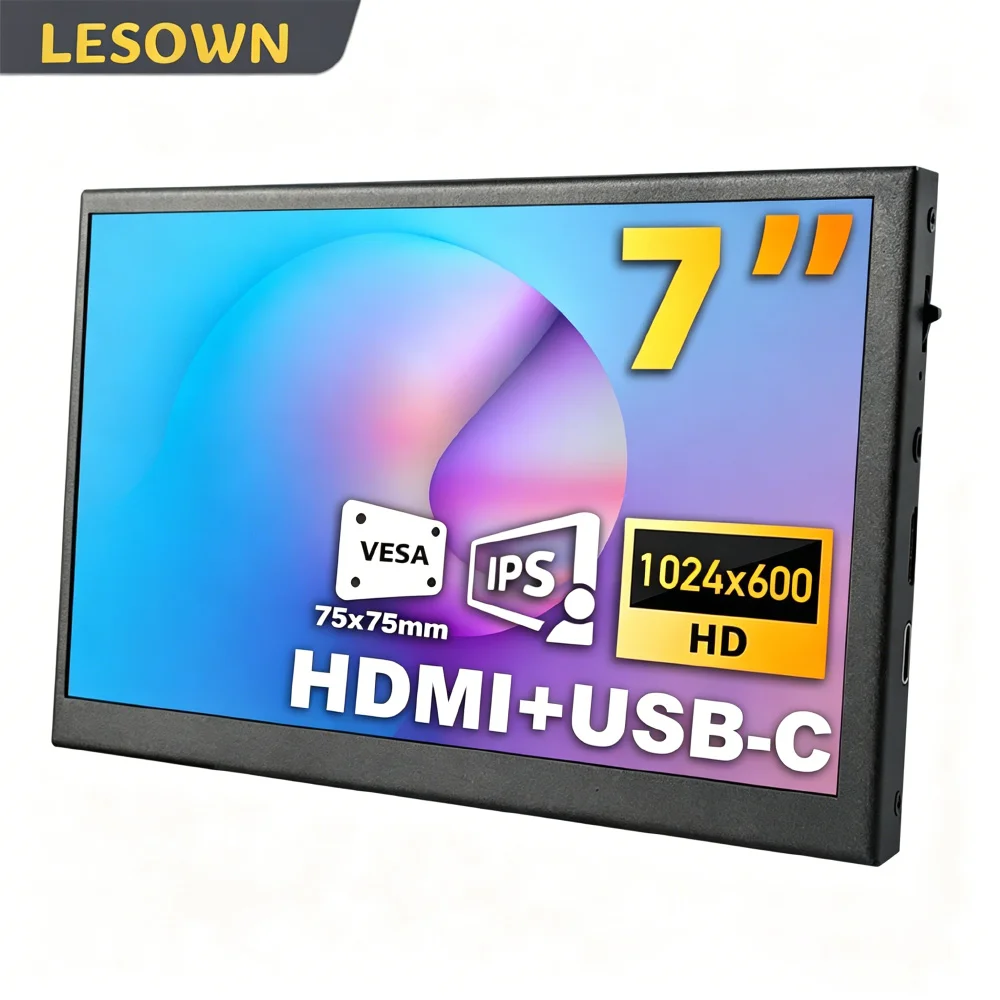 

LESOWN Chassis Temperature Status Panel 7" IPS Aluminum PC Case Secondary Display miniHDTV Monitor for AIDA64 Computer Modding