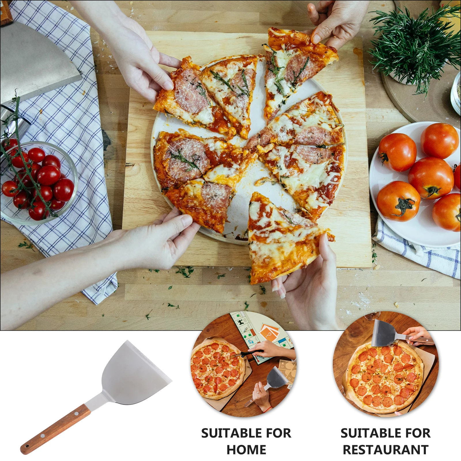 1 قطعة ملعقة مقبض خشبي الفولاذ المقاوم للصدأ المنزل مطعم ستيك البيتزا أداة الطبخ مقبض خشبي ملعقة #1