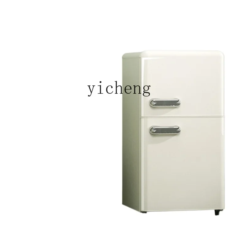 Tqh Retro Refrigerator Mini Small Household Rental Room Dormitory Double Door Energy Saving Power Saving Freeze Storage