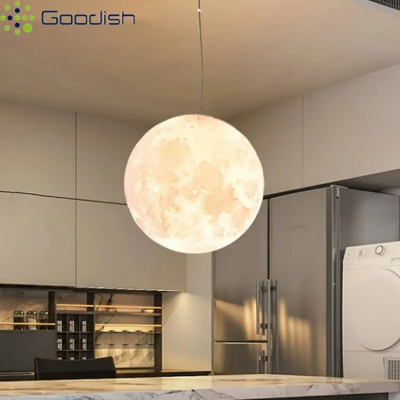 

Modern Luxury Nordic LED Pendant Light Full Moon Round Resin Art Creative Plated Lamp for Living Room Home Decoration Chandelier
