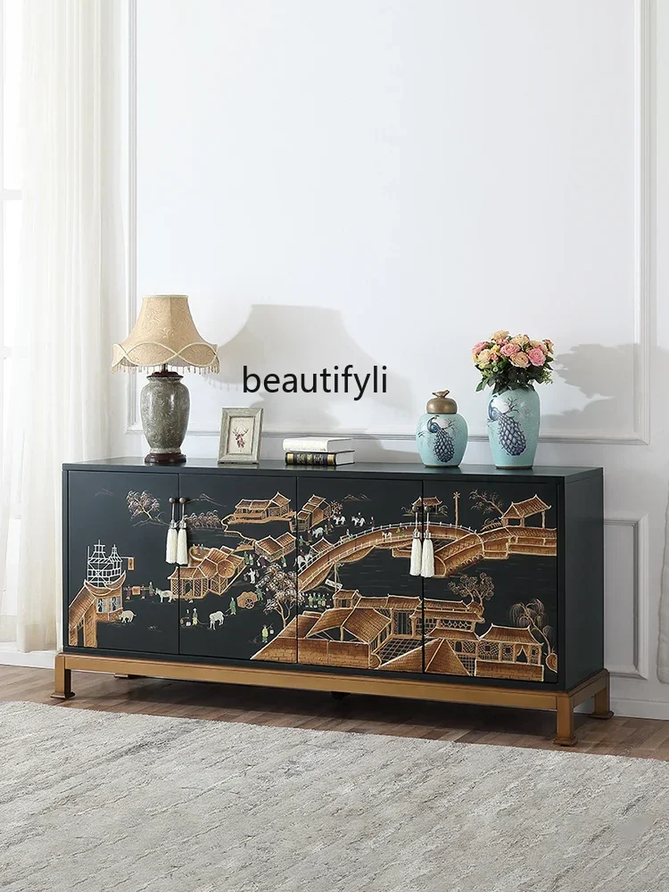 

X188 Along the River During Qingming Festival Entrance Cabinet Living Room Entrance Storage Decorative American Hall Cabinet