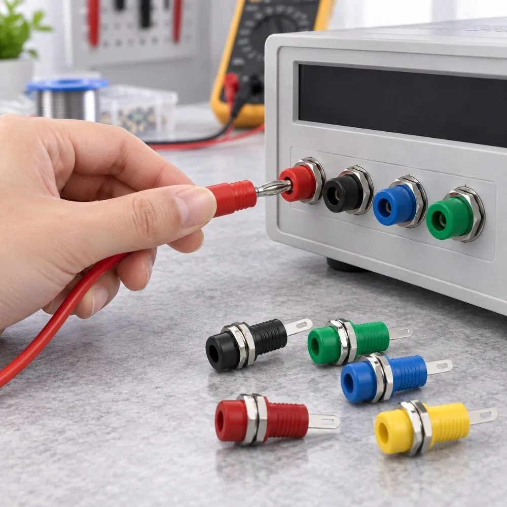 6pcs High Quality 2mm Banana Socket 24*7.3mm Copper/ABS Jack Electrical Connector 5Colors Binding Post Nut Banana Plug