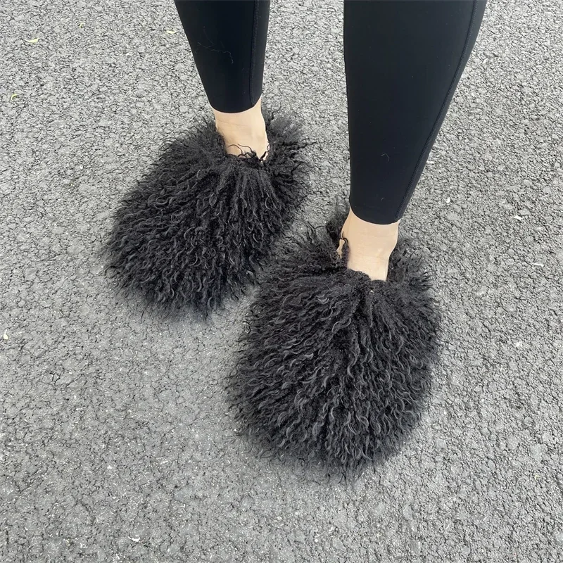 Women\'s Luxury Fur Slippers Autumn Winter Woman Plus Size Furry Faux Fur Slippers Plush Warm Home Cotton Shoes Indoor Fur Slides