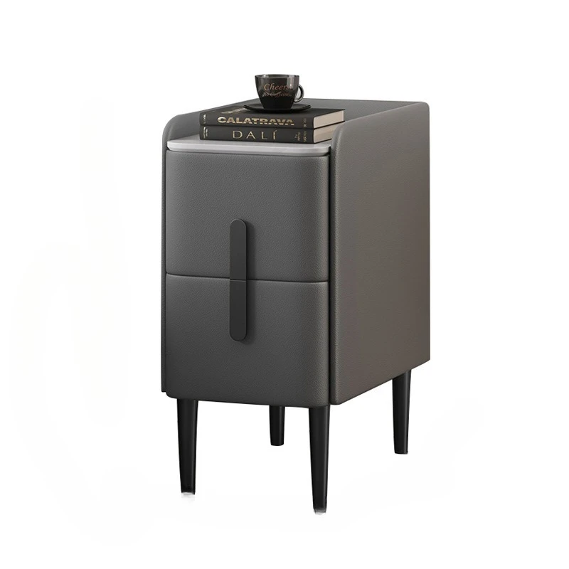 

Italian minimalist light luxury Nordic 25CM ultra-narrow small mini bedside table rock slab leather solid wood